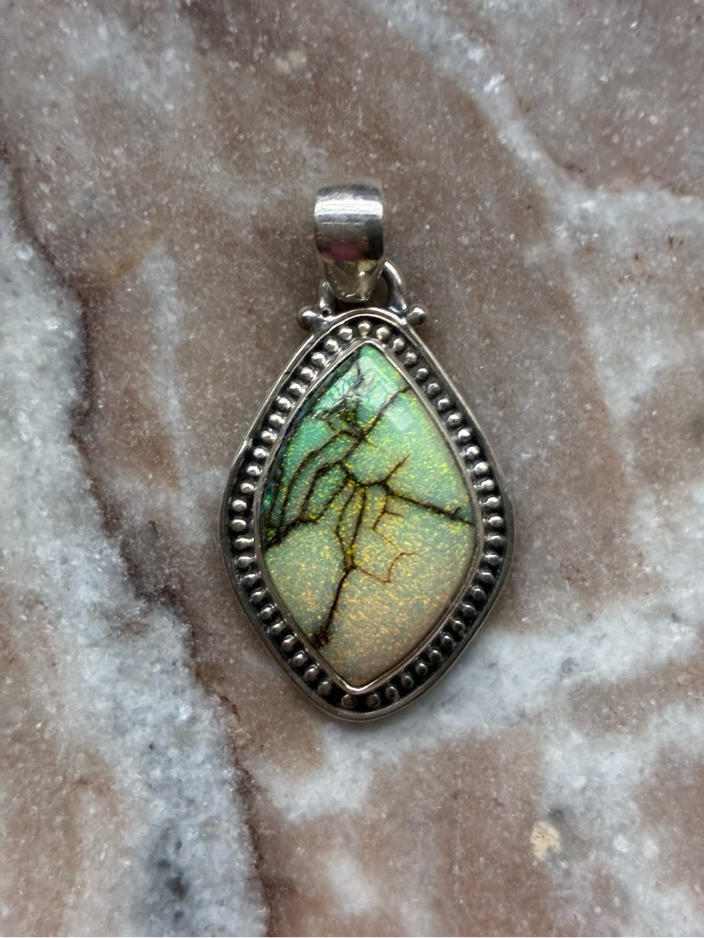 Sterling w/Green Opal Teardrop Pendant - Women Jewelry